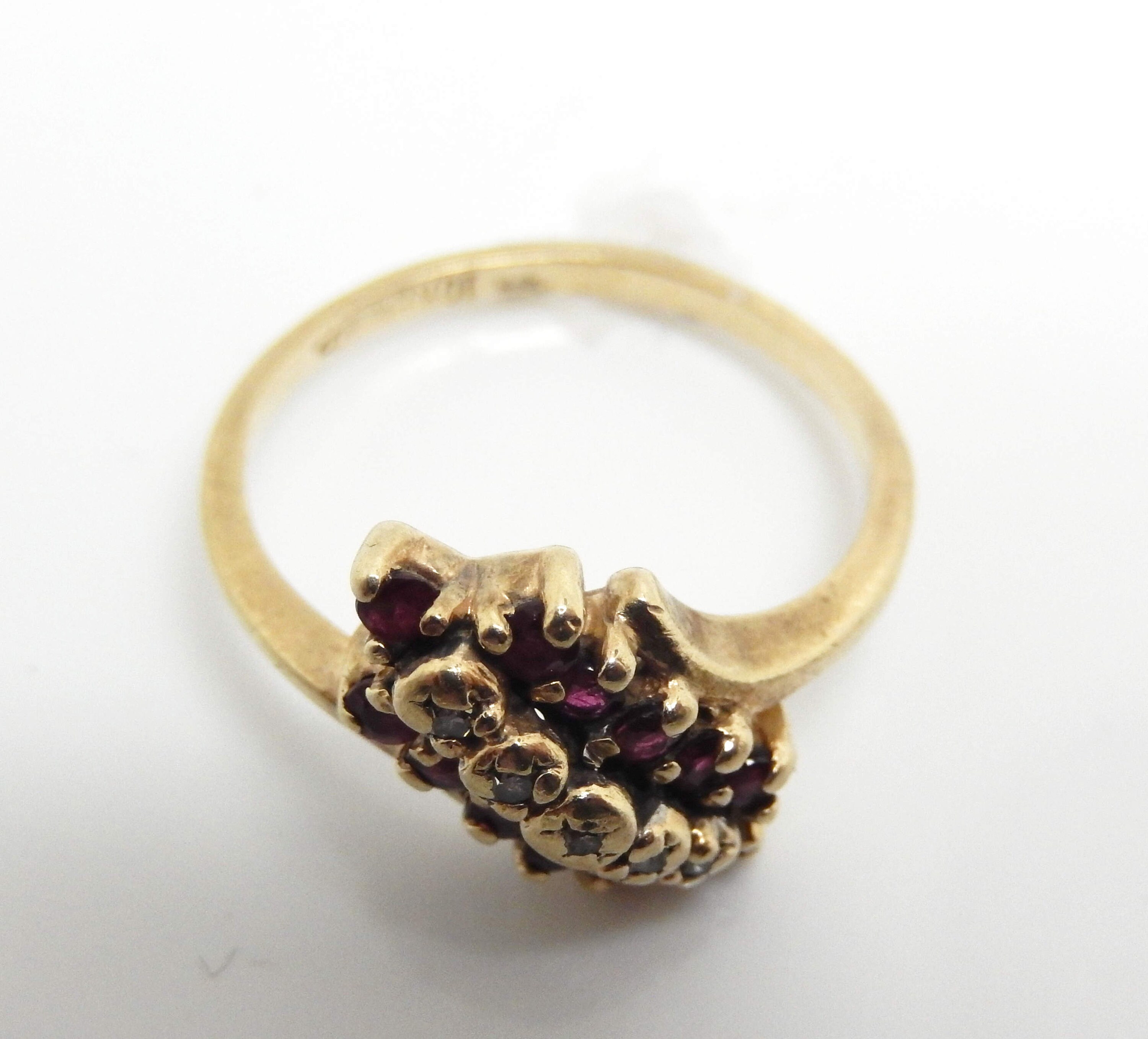 Vintage 10K Yellow Gold Ruby Diamond Bypass Ring, Size 5 3/4