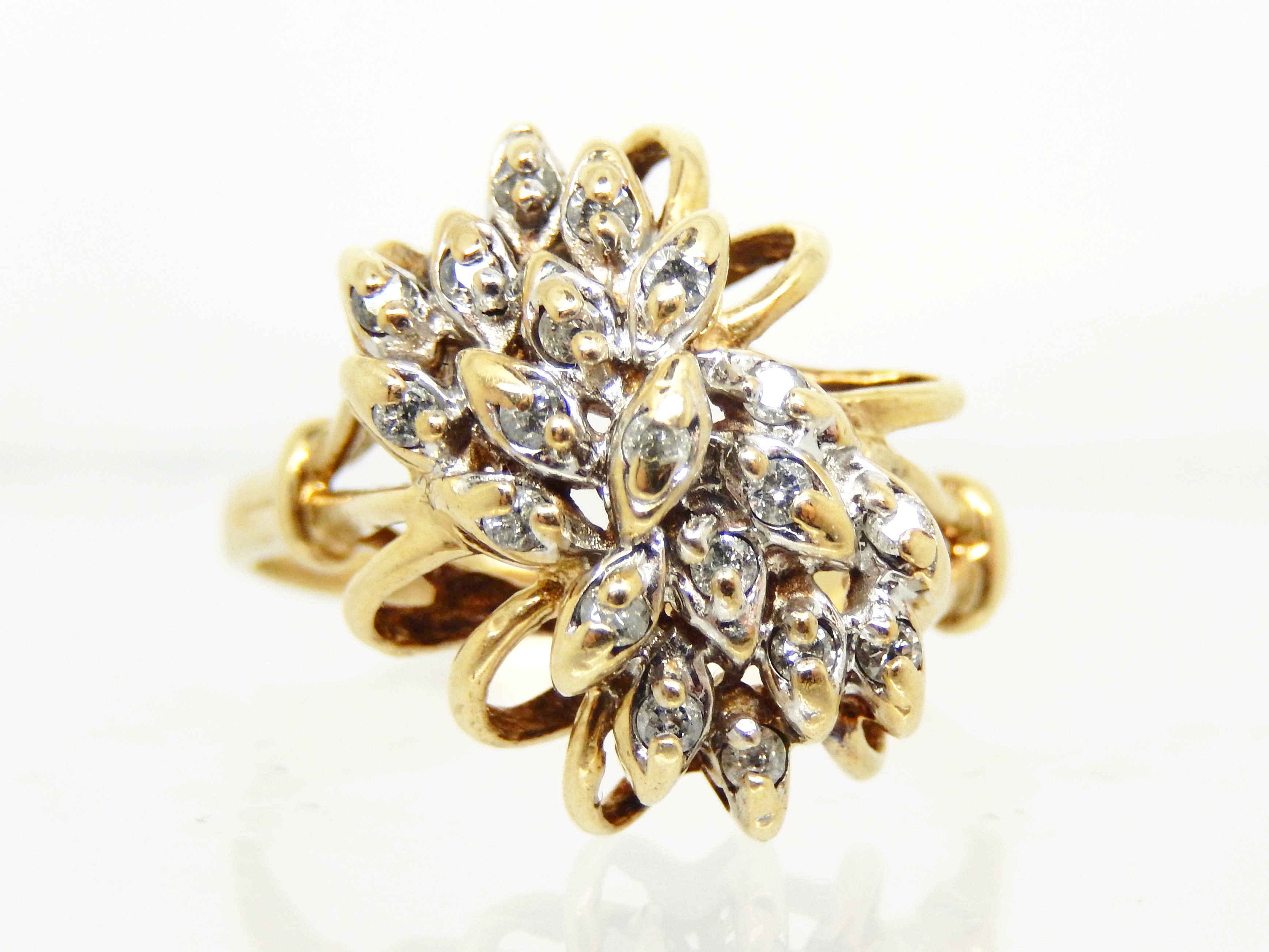 Vintage 10K Yellow Gold Diamond Cluster Ring Size 7 - X5300 - Etsy