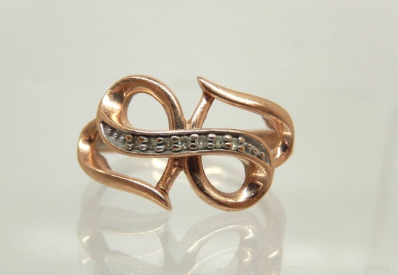 Estate 10K Rose Gold Diamond Double Heart Ring, S… - image 2