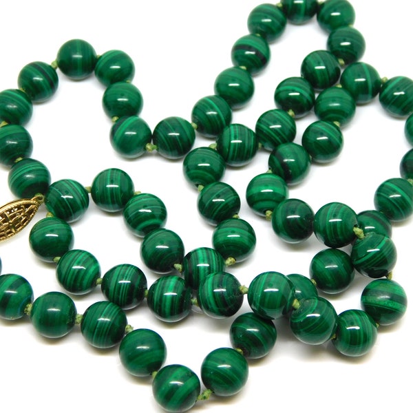 Malachite Beaded Necklace With 14k Yellow Gold Clasp 26.5" - X8766