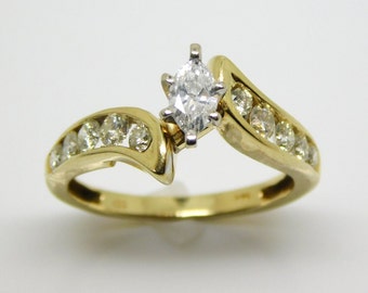 14K Yellow Gold Marquise Cut Diamond With Channel Set Diamonds Size 7 - X6539