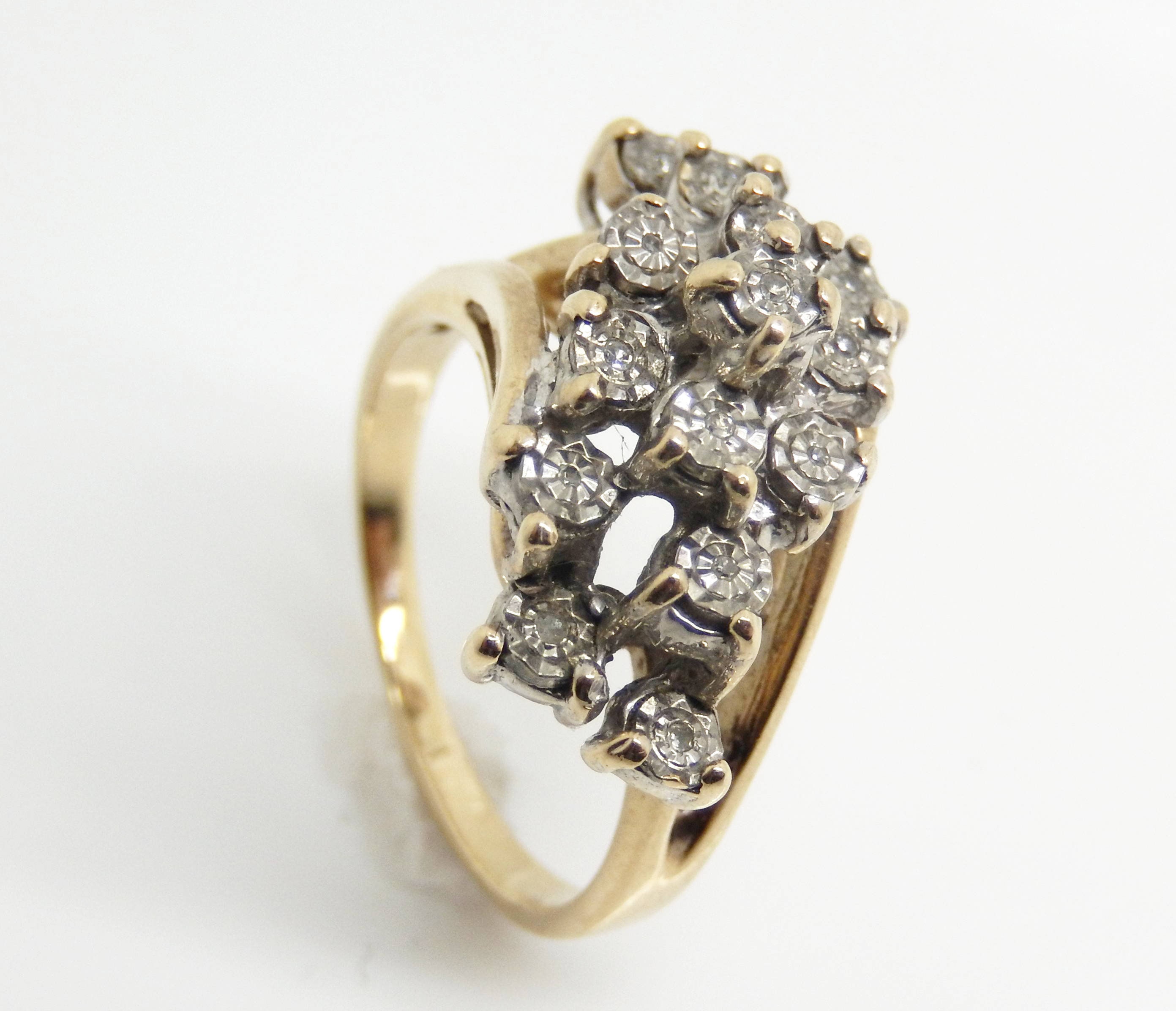 ◇14◇K10&Pt900 デザインリング✴︎used ✴︎ Unique 10K Solid Yellow Gold Designer Men's Diamond Cluster