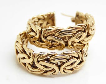 Vintage 14K Yellow Gold Braided Hoop Earrings - X9803