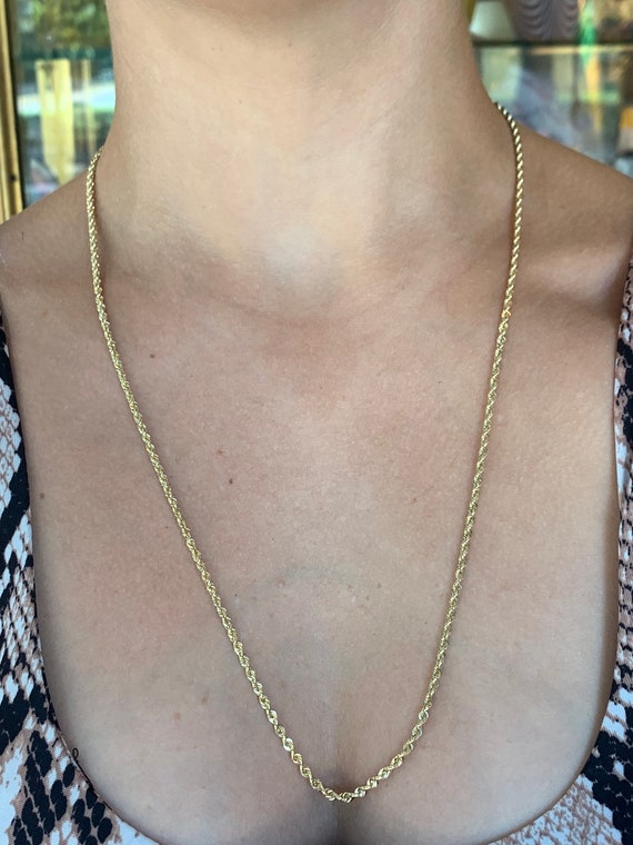 14K Yellow Gold 24" Rope Chain Necklace X7148 - image 6
