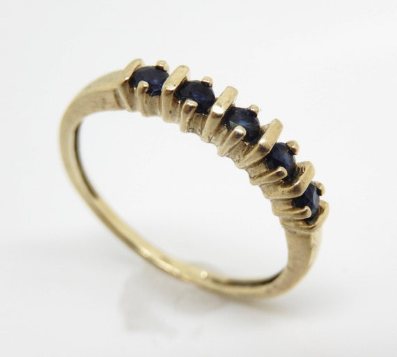 Vintage 14K Yellow Gold Sapphire Stacker Band, Si… - image 2