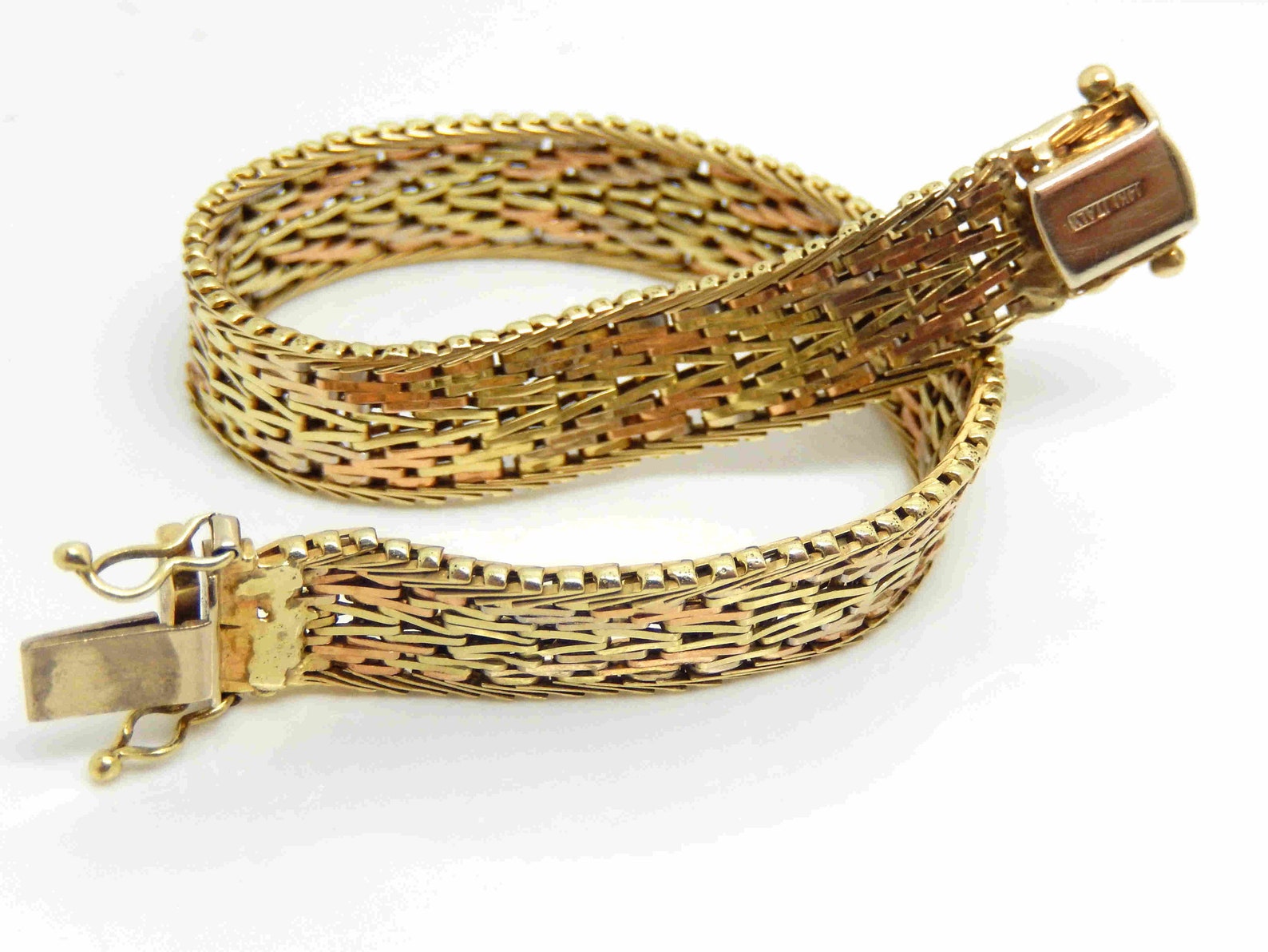 Vintage 14K Tricolored Gold Italian Woven Mesh Bracelet Etsy