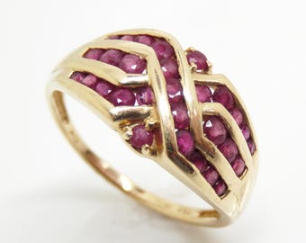 Vintage 10K Yellow Gold Ruby Statement Ring, Size 9 1/2 - X9634