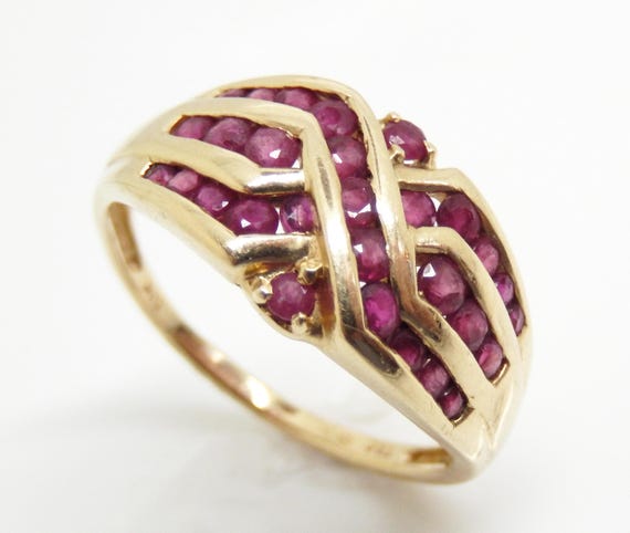 Vintage 10K Yellow Gold Ruby Statement Ring, Size… - image 1