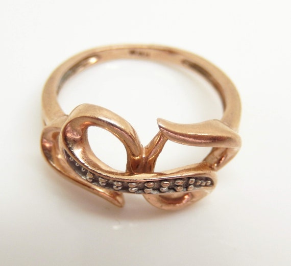 Estate 10K Rose Gold Diamond Double Heart Ring, S… - image 4