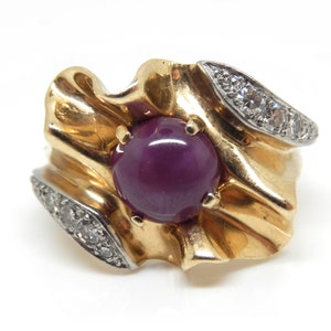 Vintage 14K Yellow Gold Purple Star Sapphire Diamond Ring With Appraisal Size 8.25 - X6503