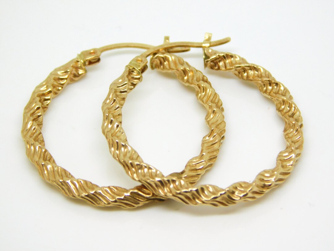 10K Yellow Gold Rope Hoop Earrings X8583 - Etsy