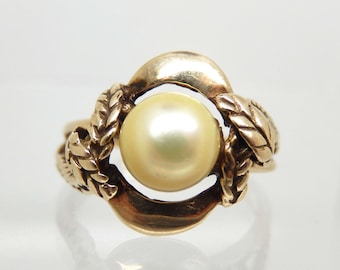 Vintage 14K Yellow Gold Pearl Statement Ring, Size 6 1/2 - X9785