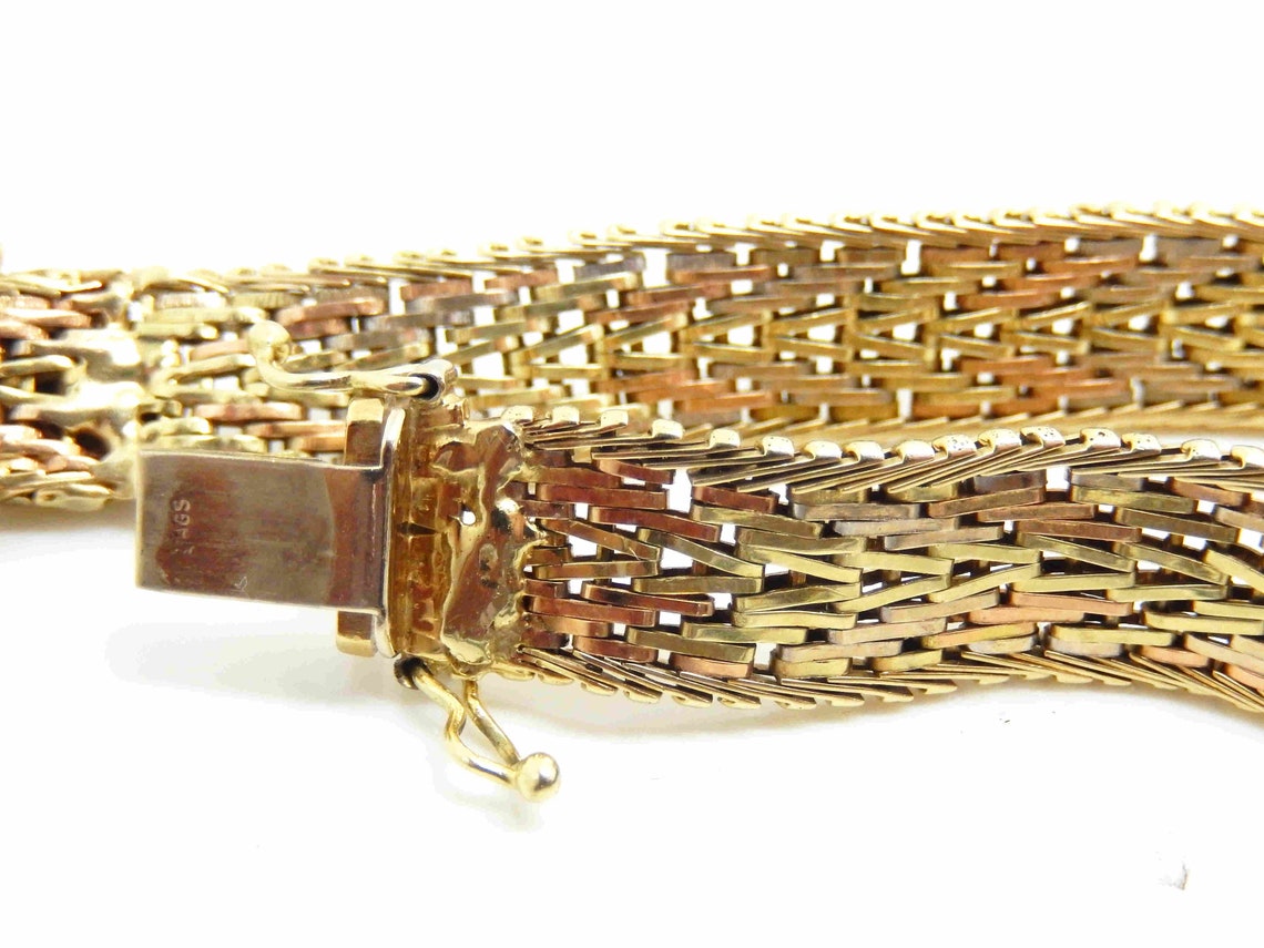 Vintage 14K TriColored Gold Italian Woven Mesh Bracelet Etsy