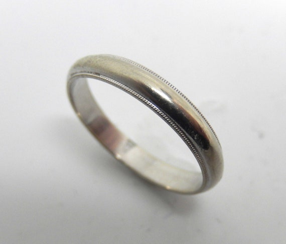 Estate 14K White Gold Milgrain Wedding Band Size … - image 2