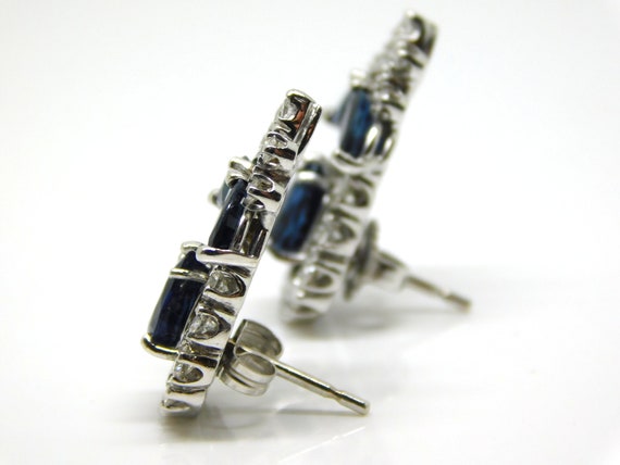 14K White Gold Earrings With Diamonds And Blue Sa… - image 3