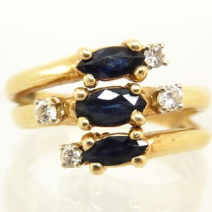 Vintage 14K Yellow Gold Sapphire Diamond Bypass Statement Ring, Size 8 3/4 - X9433