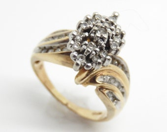 Vintage 10K Yellow Gold Diamond Cluster Statement Ring Size 8 - X6960