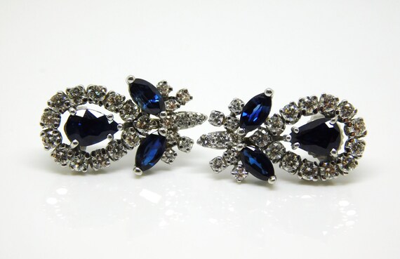 14K White Gold Earrings With Diamonds And Blue Sa… - image 4