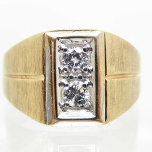 Vintage 10K Brushed Yellow Gold Unisex Statement Diamond Ring, Size 9 - X9361