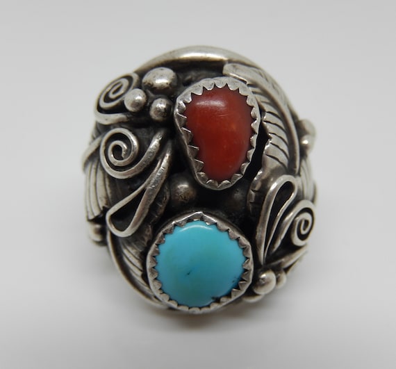 Swirls Of Turquoise Vintage Zuni Sterling Silver Native American Jewelry Ring Old Swirls Of Turquoise Vintage Zuni Sterling Silver Native American Jewelry Ring Old