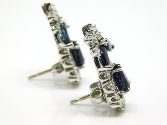 14K White Gold Earrings With Diamonds And Blue Sa… - image 2