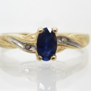Vintage 10K Yellow Gold Sapphire Diamond Ring, Size 7 - X8622