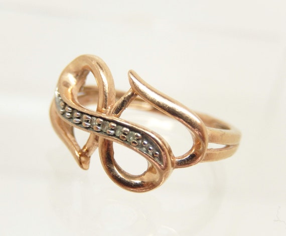Estate 10K Rose Gold Diamond Double Heart Ring, S… - image 3