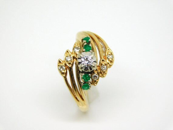 14K Yellow Gold Ring With Diamonds And Emeralds S… - image 6