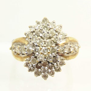 Vintage 10K Yellow Gold Diamond Cluster Statement Ring Size 6 - X8189