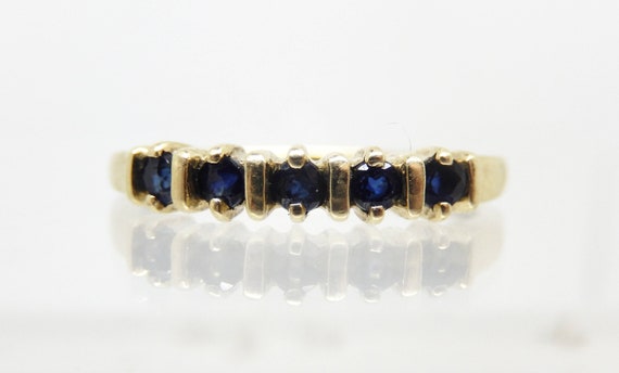 Vintage 14K Yellow Gold Sapphire Stacker Band, Si… - image 1
