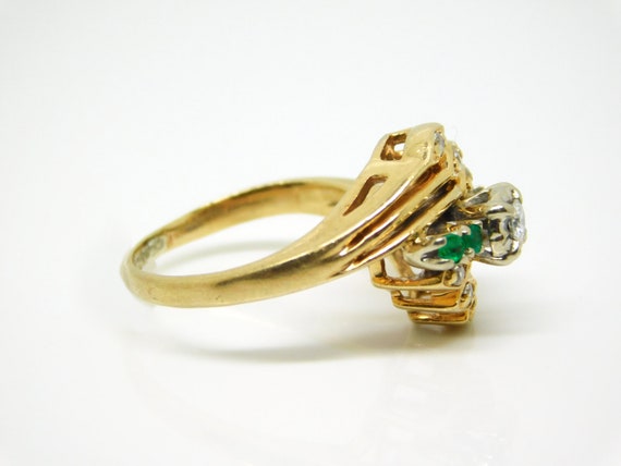 14K Yellow Gold Ring With Diamonds And Emeralds S… - image 3