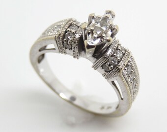 Estate 14K White Gold Diamond Marquise Engagement Ring Size 4.75 - X6543