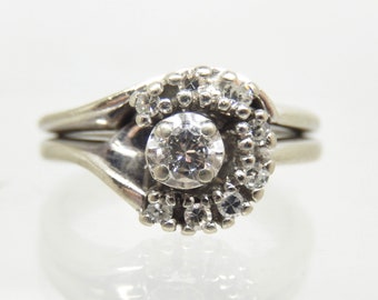 Estate 14K White Gold Diamond Wedding Rings Set Size 5 1/2 - X6132