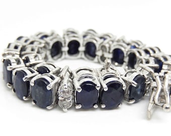 Vintage 14K White Gold Sapphire and Diamond Statement Bracelet, with Appraisal, 7 Inches - X8900