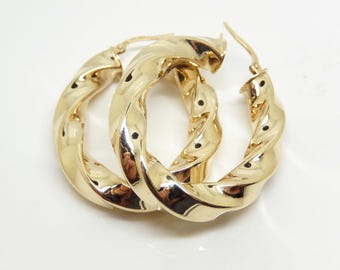 Vintage 14K Yellow Gold Italian Twisted Hoop Earrings - X9800