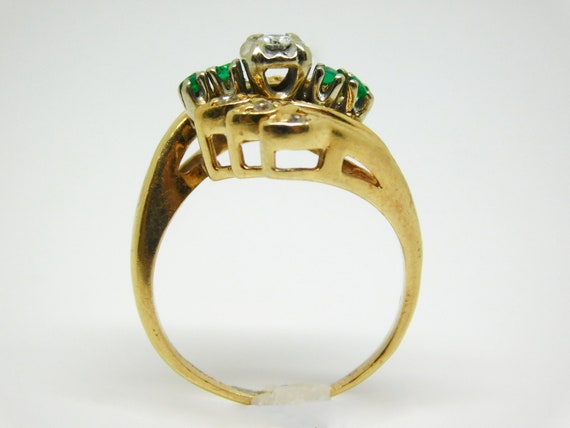 14K Yellow Gold Ring With Diamonds And Emeralds S… - image 5