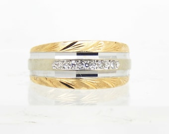 14K Estate White and Yellow Gold Diamond Band Size 6.25 - X5384