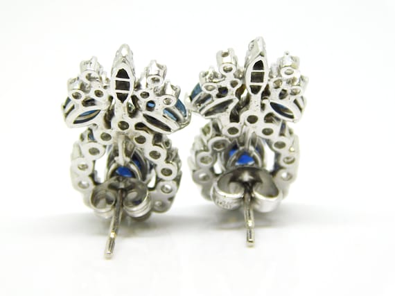 14K White Gold Earrings With Diamonds And Blue Sa… - image 5