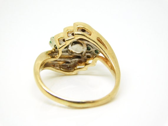 14K Yellow Gold Ring With Diamonds And Emeralds S… - image 4