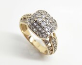 Estate 10K Yellow Gold Diamond Cluster Engagement Ring - X8120