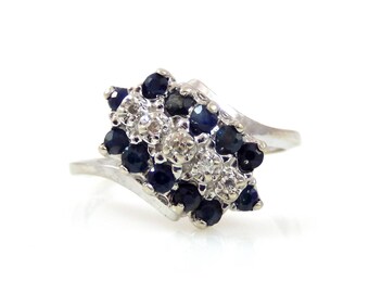 Sapphire & Diamond 10K White Gold Asymmetrical Ring - X2112