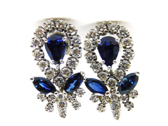 14K White Gold Earrings With Diamonds And Blue Sa… - image 1