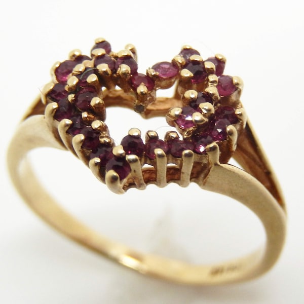 Vintage 14K Yellow Gold Ruby Heart Ring, Size 6 1/4 - X8574