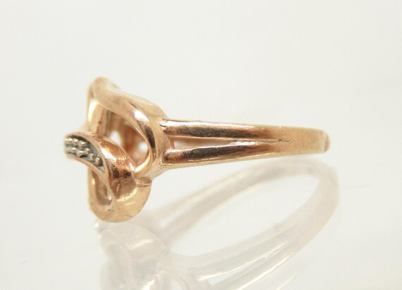 Estate 10K Rose Gold Diamond Double Heart Ring, S… - image 6
