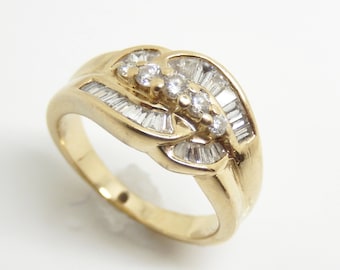 Vintage 14K Yellow Gold Diamond Statement Ring, Size 6 1/4