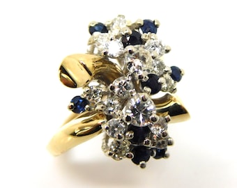 Estate Yellow Gold Brilliant Cut Diamonds With Sapphires Size 4.75 - X6654