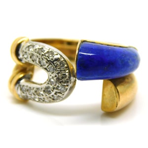 14K Yellow Gold Ring With Lapis Lazuli And Diamonds Size 7.5 - X8329