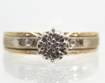 Vintage 10K Milgrain Yellow Gold Diamond Cluster Ring Size 5 - X5714