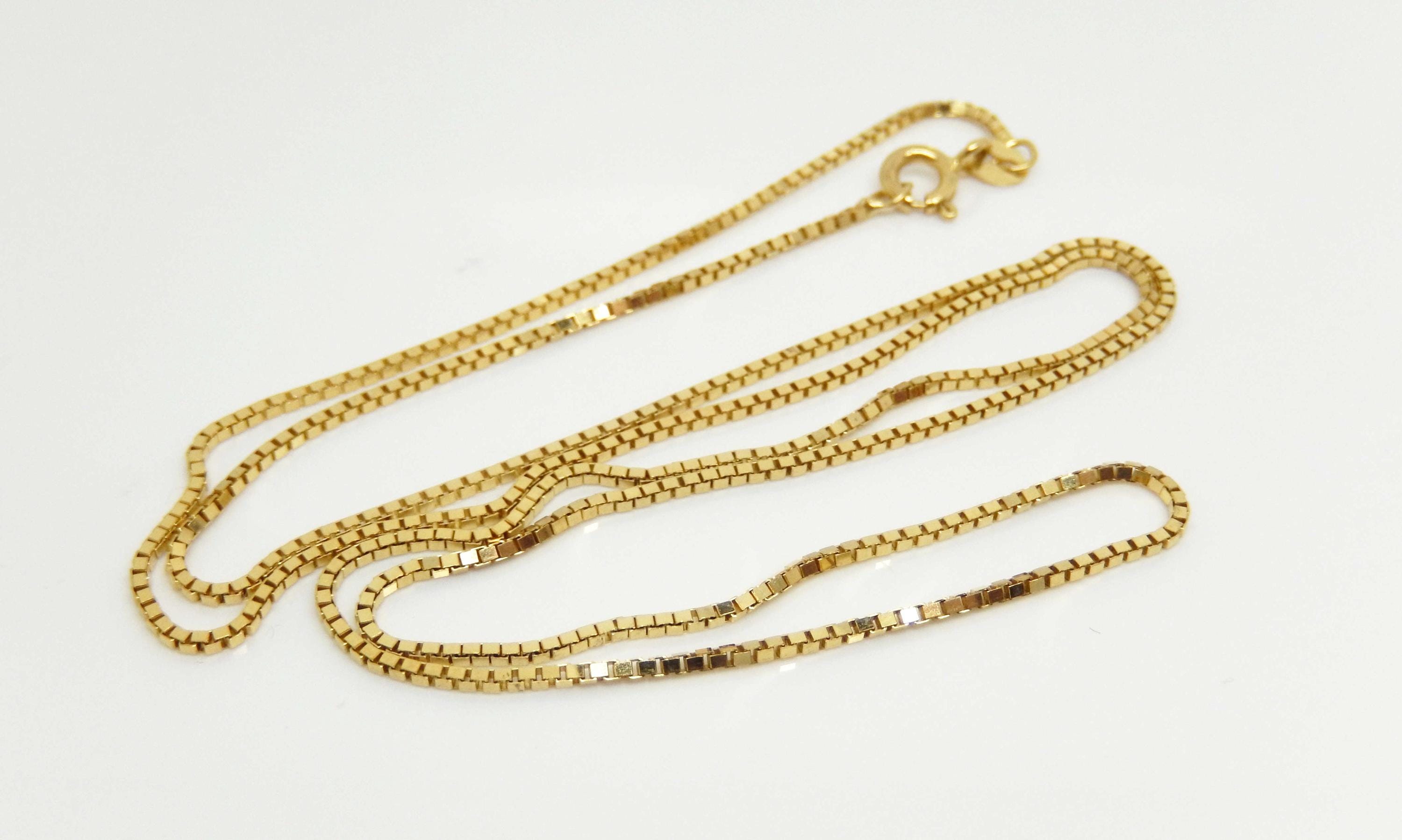14K ITALY ネックレス Vintage 14K Yellow Gold Italian Box Chain, 20 Inches - X9709 - Etsy