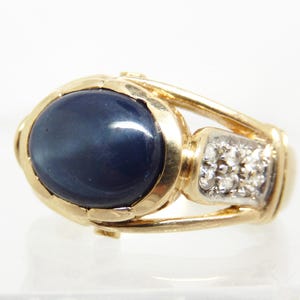 Vintage 14K Yellow Gold Star Sapphire Diamond Statement Ring, Size 7 - X8991